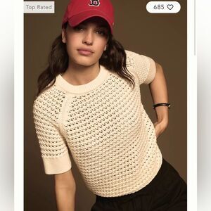 Varley Cream Open-Knit Short Sleeve Sweater